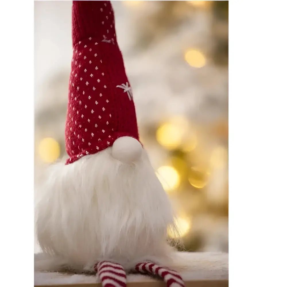 Classic red & white christmas gnome with fluffy white beard living room decor - Decorbites