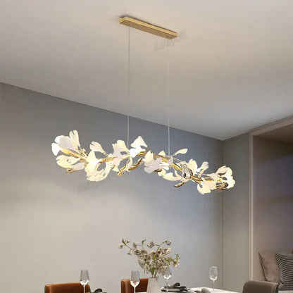Gold-toned decorbites classic white pendant lamp with delicate white petal fixtures in gold leaf pendant design for dining room lighting