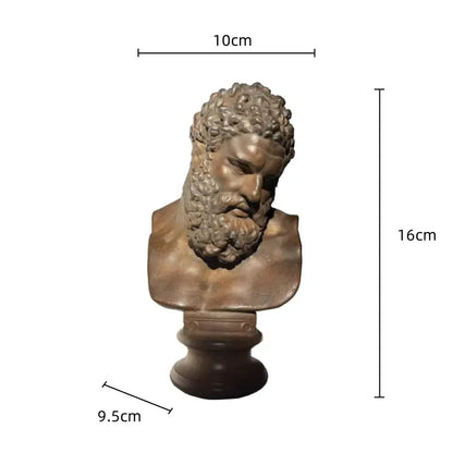 Classical bronze art sculpture hercules abstract figurine with curly hair and beard on matching pedestal for living room decorbites art sculpture