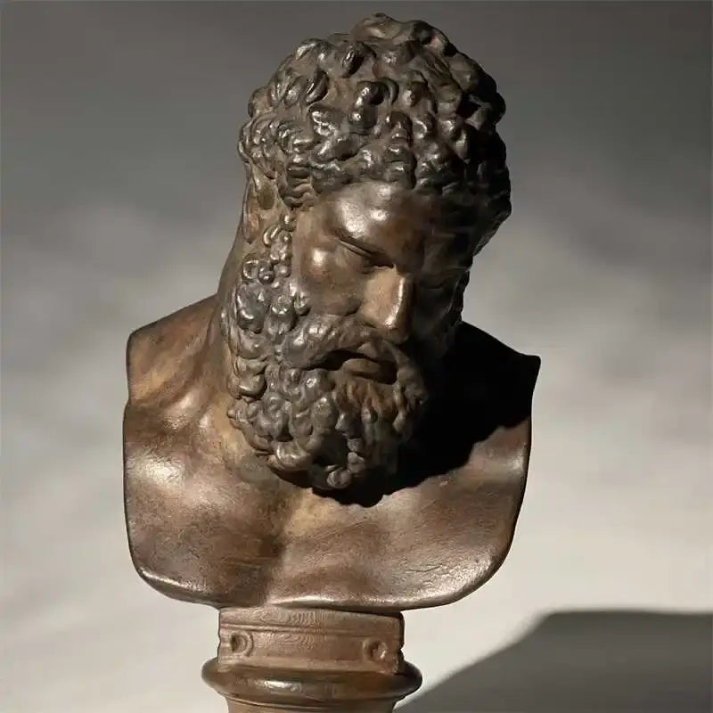 Bronze bust of a bearded man with curly hair as classical art sculpture hercules abstract figurine for living room decorbites decor