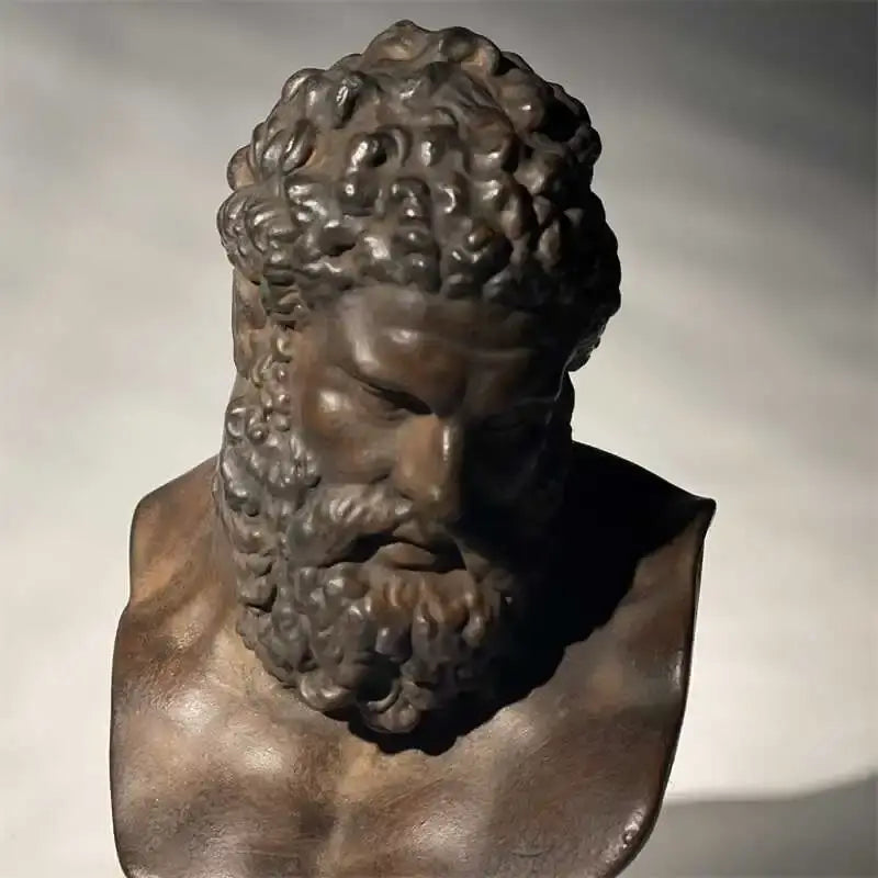 Bronze bust sculpture of a bearded man with curly hair classical art sculpture hercules decorbites living room decor