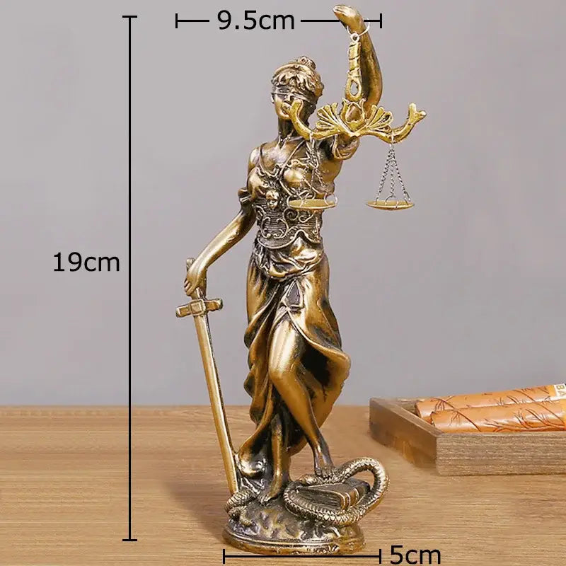 Bronze-colored justice goddess resin sculpture with blindfold scales and sword for classical living room decorbites decor