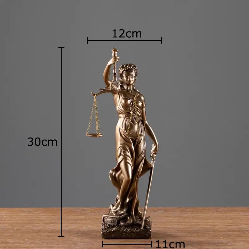Bronze-colored classical justice goddess resin sculpture with blindfold scales and sword for living room decorbites decor