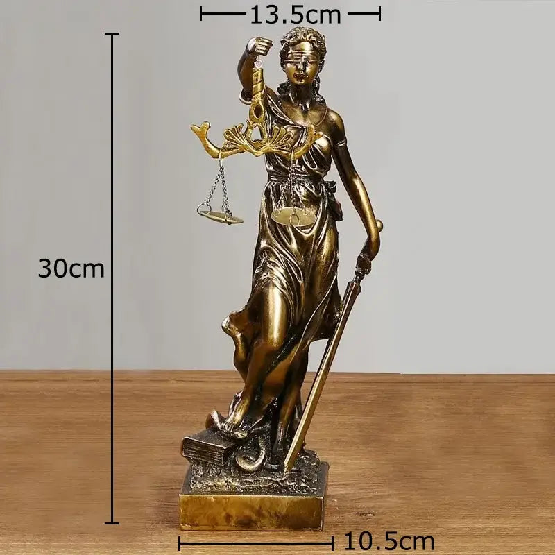 Golden bronze justice goddess resin sculpture with scales and sword classical decorbites justice goddess decor