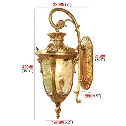 Classical bronze led outdoor wall lamp with gold-toned metalwork and textured greenish glass for elegant wall lamp decorbites bronze led design