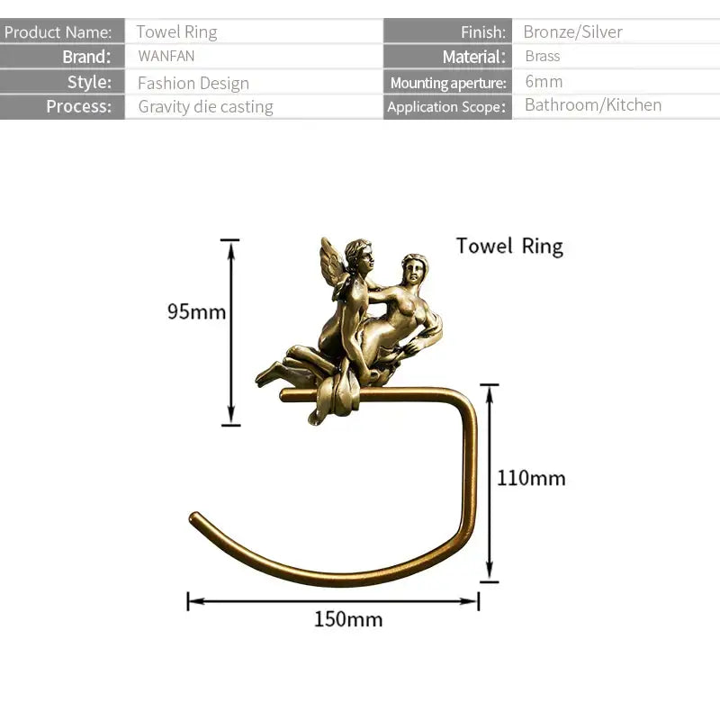 Bronze towel rack with ornate winged figures in classical bronze finish brass ideal for shower room decorbites bronze towel