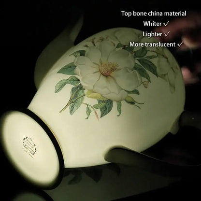 Classical gold trimmed decorbites bone china sugar bowl and creamer set with white floral hand-painted vase design