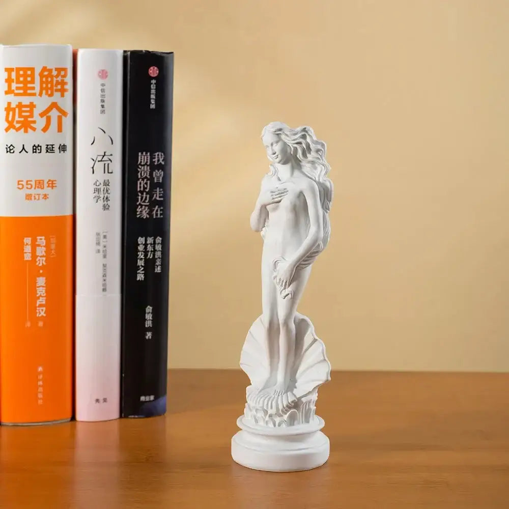 White resin 18cm aphrodite sculpture classical greek goddess statue on ornate shell base for living room decor