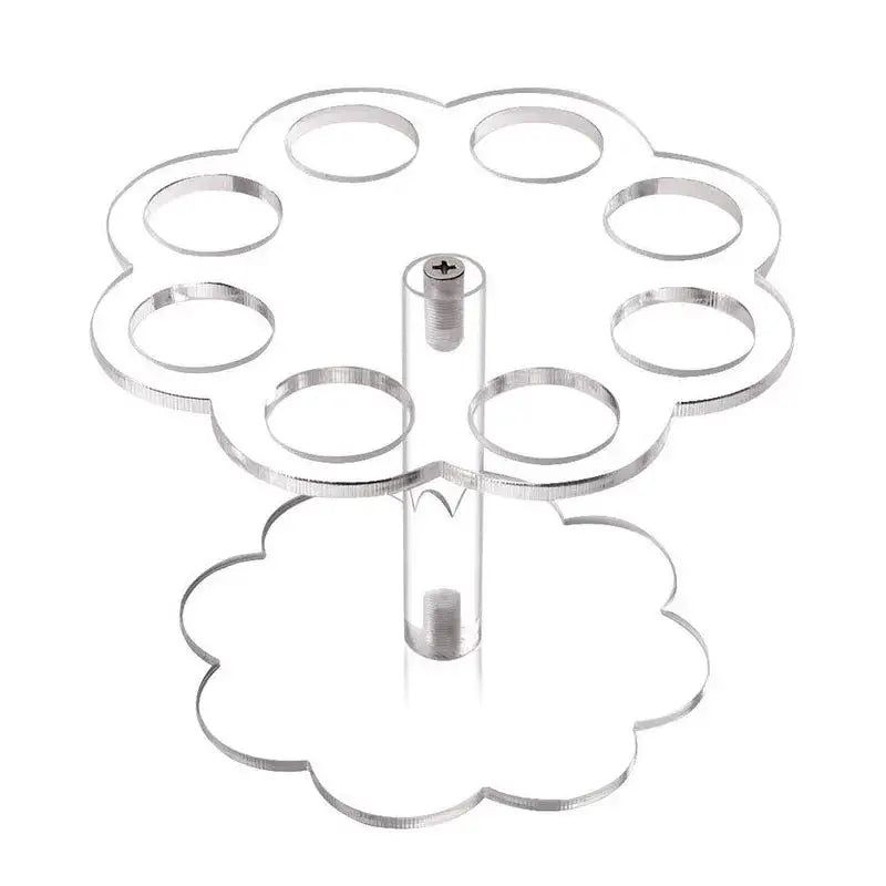 Clear acrylic tree-shaped ice cream cone holder stand with eight circular slots for kitchen display rack use