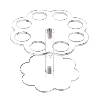 Clear acrylic tree-shaped ice cream cone holder stand with eight circular slots for kitchen display rack use