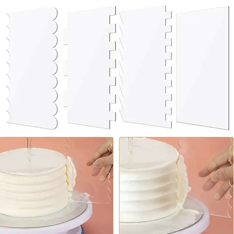 Clear acrylic scalloped cake cream scrapers with interlocking edges for decorbites cake cream decorating tools