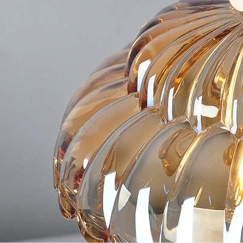 Amber glass walnut pendant lamp with scalloped petal design and copper switch for kitchen decorbites amber glass decor