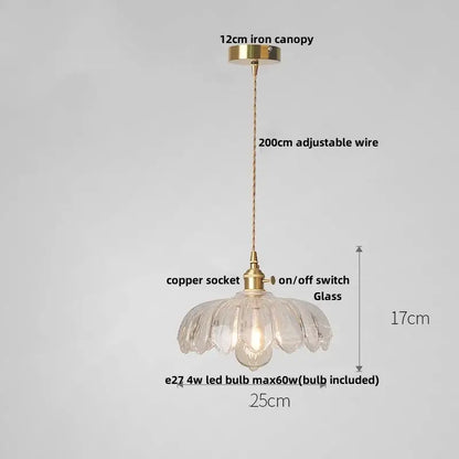 Clear and amber glass walnut pendant lamp with fluted petal design and brass accents from decorbites amber glass collection