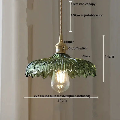 Green glass pendant lamp with copper switch and iron canopy for kitchen decorbites amber glass walnut collection