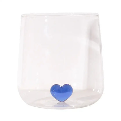 Clear glass tumbler mug with a glossy blue decorbites 3d heart accent base ideal as a heart tumbler mug gift
