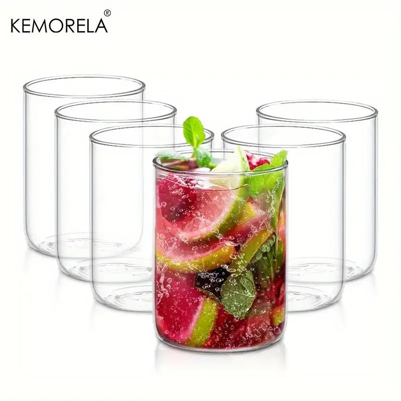 Clear borosilicate drinking glasses set featuring modern minimalist clear glass tumblers for dining room use