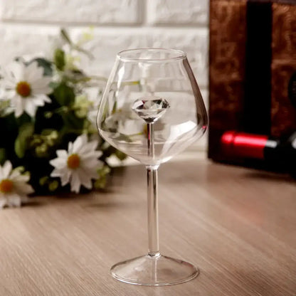 Clear diamond glass champagne flute with a faceted diamond-shaped accent on the stem for elegant dining decorbites clear diamond