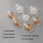 Clear glass shade replacement globes with gold filaments and white bases for g4 holders chandelier dining room use