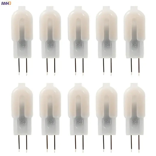 Ten clear glass decorbites led g4 bulbs 10pcs 2w led with two metal pins for kitchen chandeliers arranged in grid