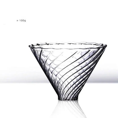 Clear glass barista kettle pot with swirling textured pattern and fluted rim for decorbites kettle pot coffee set