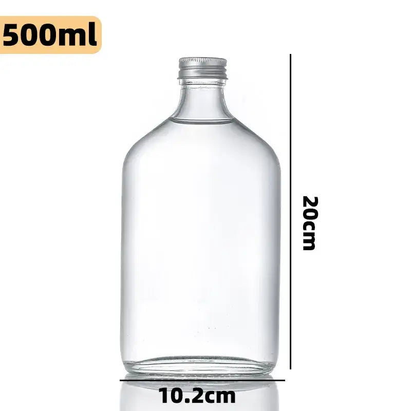 Clear glass beverage bottle with silver metal cap 500ml decorbites clear glass for kitchen juicing set