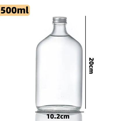 Clear glass beverage bottle with silver metal cap 500ml decorbites clear glass for kitchen juicing set