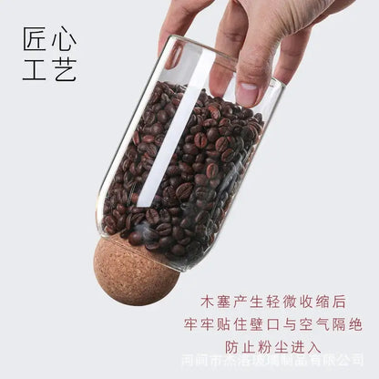 Clear glass coffee bean storage jar with natural cork stopper from decorbites glass bottle dispenser set kitchen jars