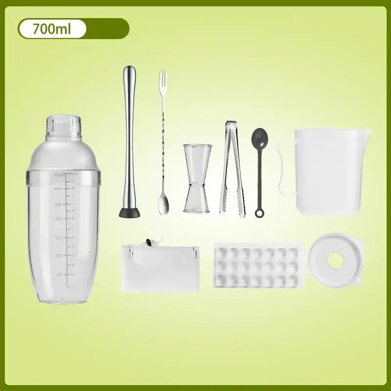 Clear glass cocktail shaker with silver lid and measurement markings ideal as a decorbites cocktail shaker and beverage mixer