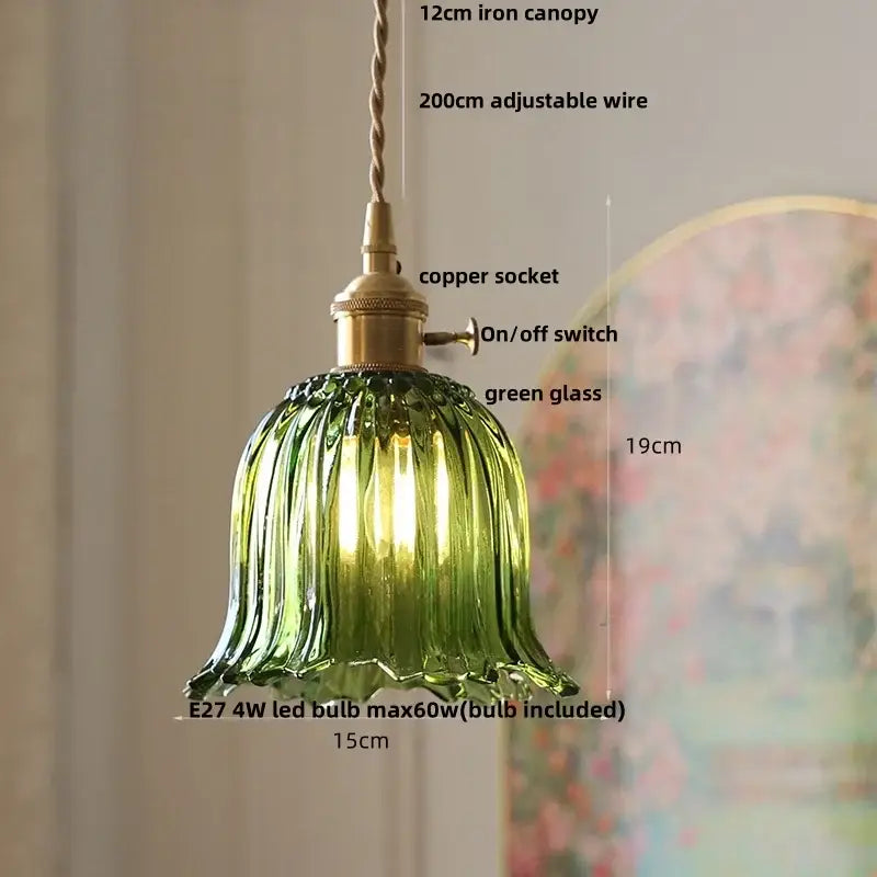 A delicate green glass acrylic led pendant light with fluted shade and brass accents for dining room decorbites acrylic led