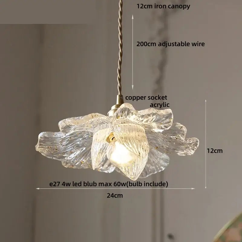 Clear acrylic flower acrylic led pendant light with 12cm iron canopy and adjustable wire for dining room decorbites pendant light