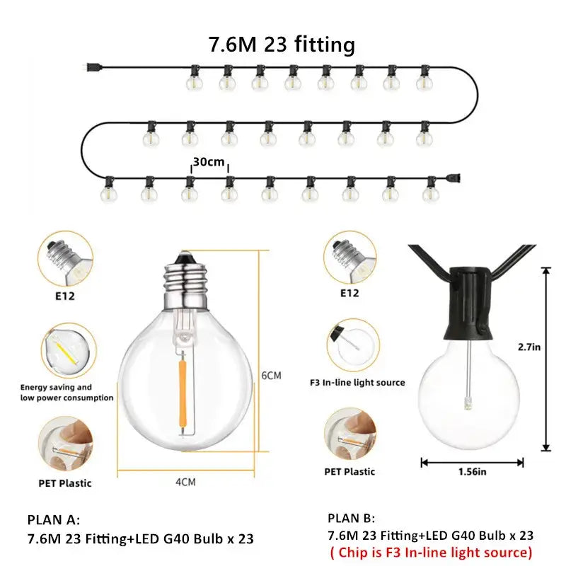 Clear glass globe g40 led string lights with e12 bases and f3 bulbs for outdoor decor by decorbites g40 led