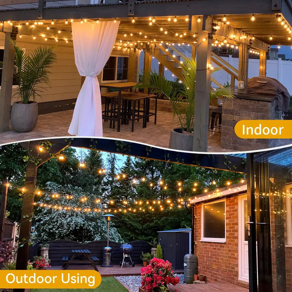 Warm golden clear glass globe g40 led string lights by decorbites used as indoor and outdoor string lights decor