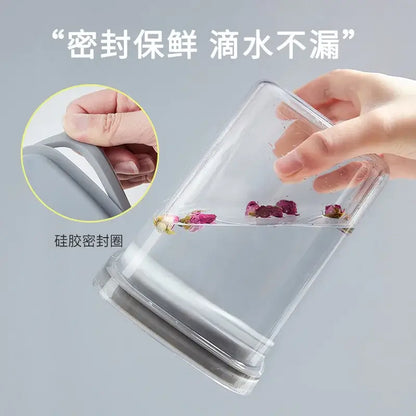 Transparent glass decorbites hermetic food storage container with gray silicone seal ring and handle for freshness preservation