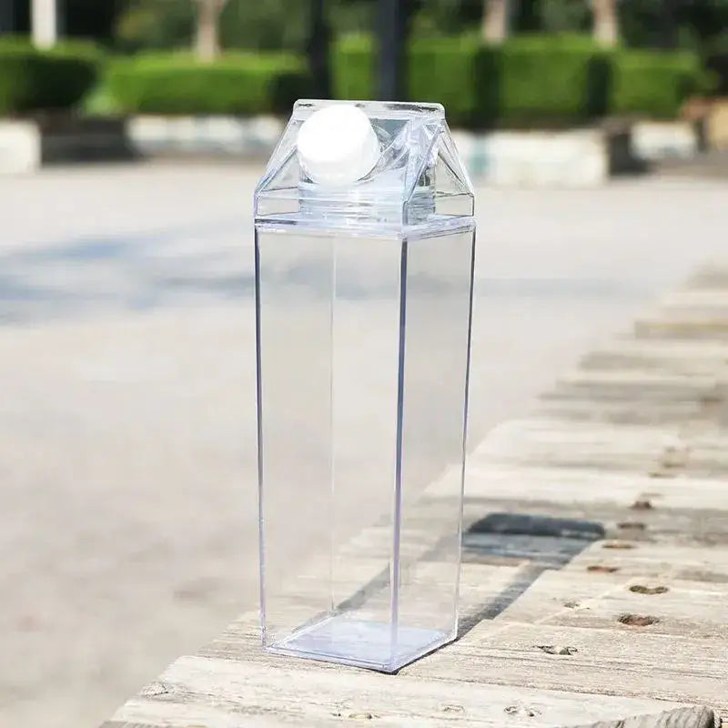 Clear plastic milk carton water bottle with white screw-on cap by decorbites clear milk for kitchen juice storage