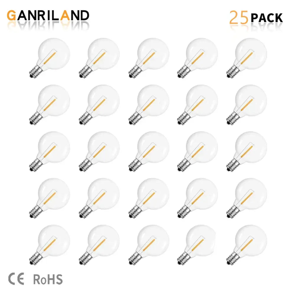 Clear shatterproof g40 1w pet led bulbs with visible filament and e27 screw base for outdoor string lights patio use