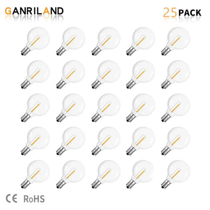 Clear shatterproof g40 1w pet led bulbs with visible filament and e27 screw base for outdoor string lights patio use