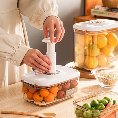 White plastic fresh-keeping vacuum canister with transparent container and gold-toned latch by decorbites vacuum canister