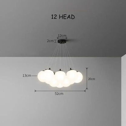 Modern 12-head pendant lights with frosted glass ball led bulbs and a sleek black metal frame for bedroom decorbites decor