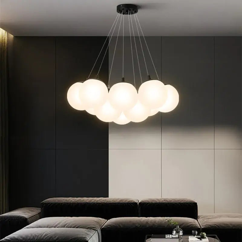 Modern cloud glass ball led pendant lights with frosted glass globes and black ceiling mount for bedroom decorbites decor