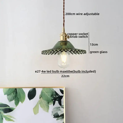 Green glass decorbites ceramic led pendant light with copper socket and adjustable 200cm wire for dining room decor