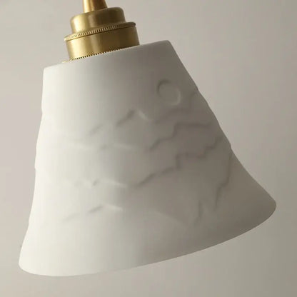 White ceramic led pendant light with cloud patterned embossed waves on brass fixture for dining room decorbites ceramic led