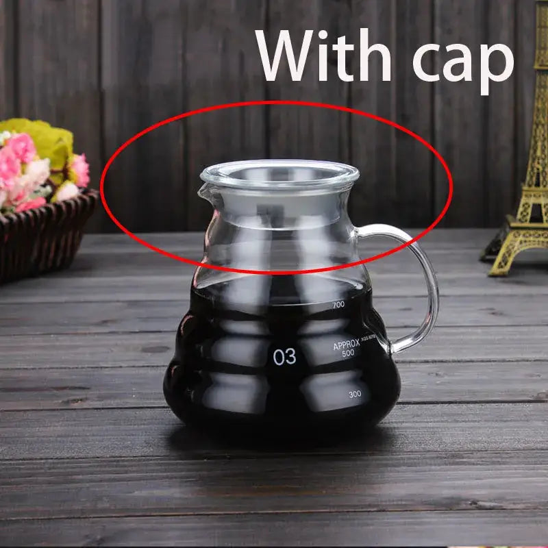 Clear glass coffee kettle with handle measurement markings and matching cap from decorbites cloud shaped glass series