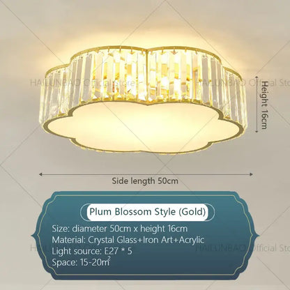 Gold-plated cloud shaped ceiling light with crystal glass acrylic plum blossom design from decorbites crystal zen ceiling collection