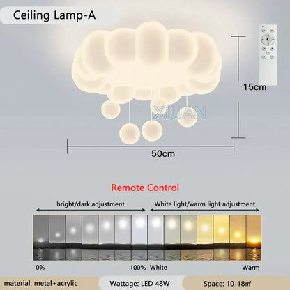 Cloud shaped off white acrylic pendant light with metallic accents and hanging spheres for living room decorbites dimming pendant