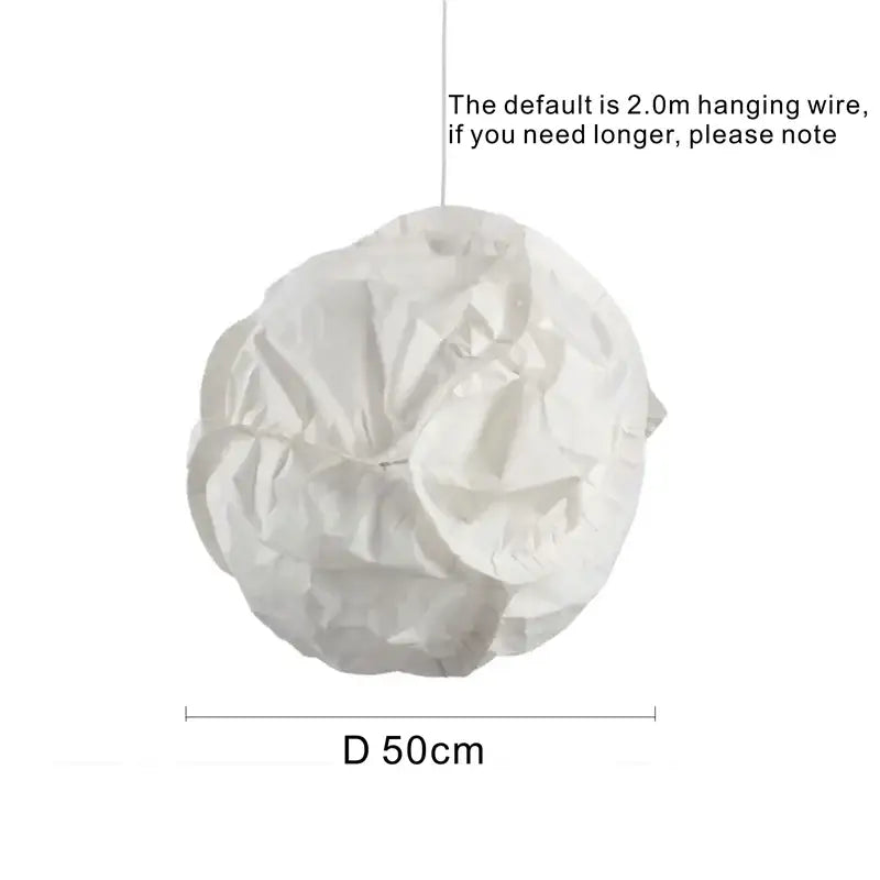 Cloud white pendant light made of organic rice paper with 50cm diameter and 2.0m hanging wire by decorbites cloud white