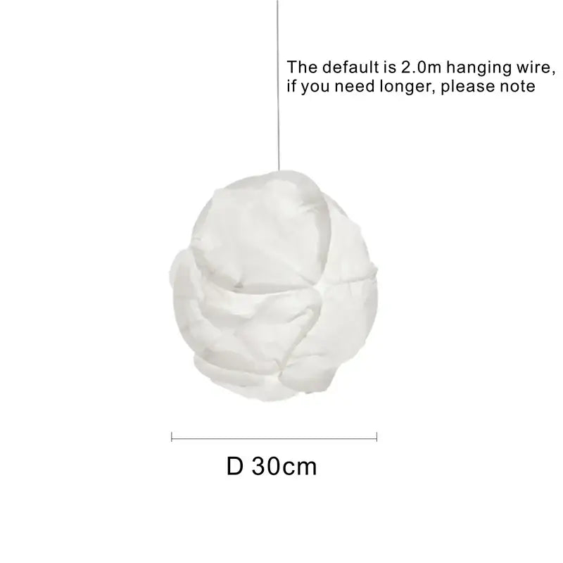White crinkled fabric pendant light decorbites cloud white with 30cm diameter organic rice paper cluster for kitchen decor