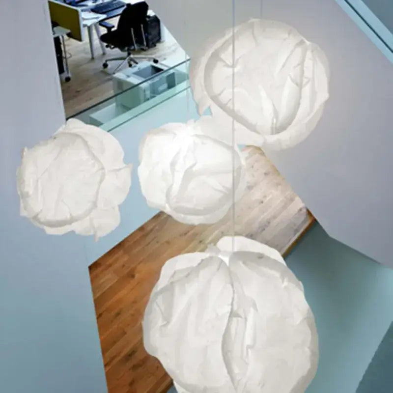 Cloud white pendant light organic rice paper cluster with crinkled texture by decorbites ideal for kitchen decor
