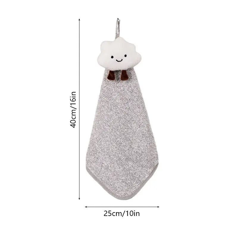 A soft sparkly silver hand towel with a white cloud charm from decorbites cloudy day pastel antibacterial set