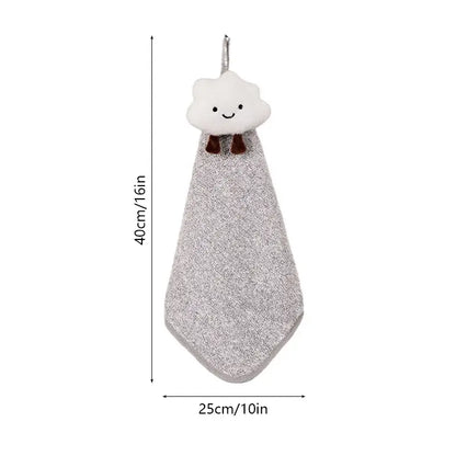 A soft sparkly silver hand towel with a white cloud charm from decorbites cloudy day pastel antibacterial set
