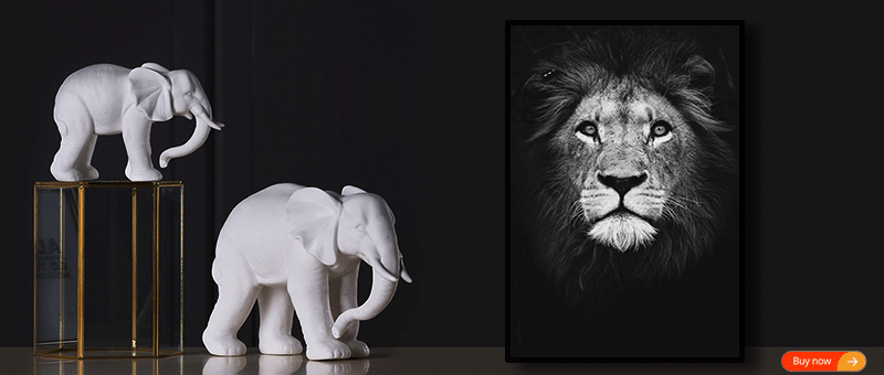 White ceramic elephant figurine with smooth glossy finish complements summer beach seashell canvas wall art decor